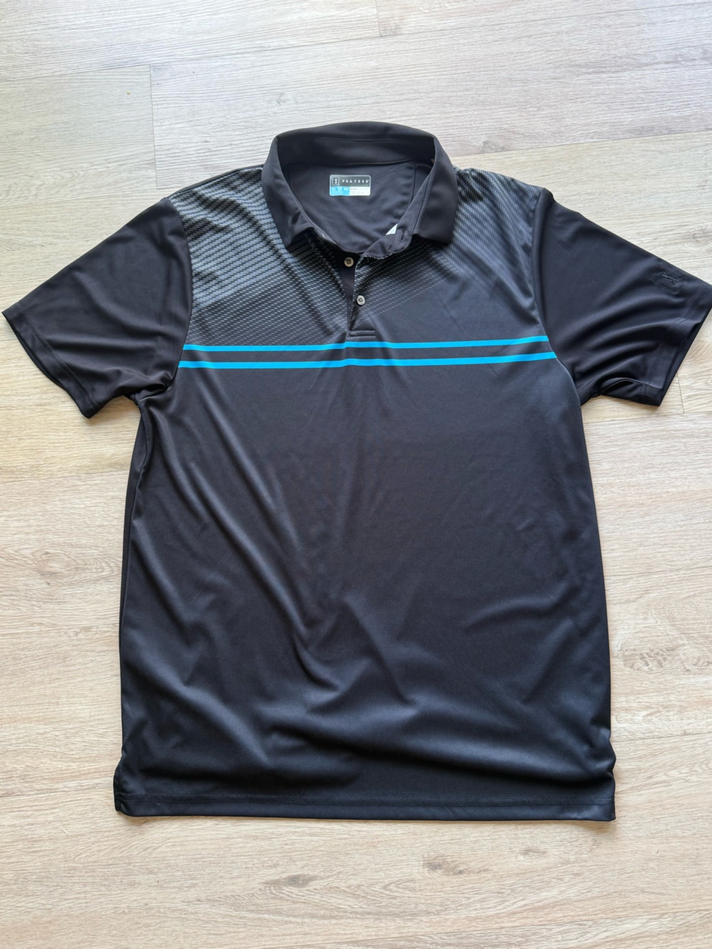 PGA Tour Black Polo with Teal Accent Label
